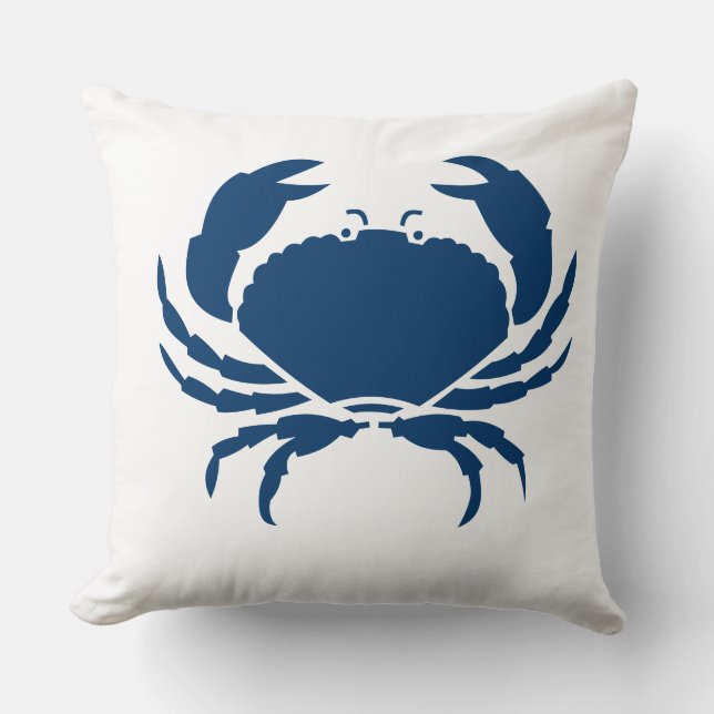 CRAB WHITE on dark  blue pillow (Front)