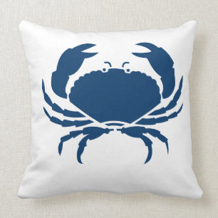 CRAB WHITE on dark  blue pillow