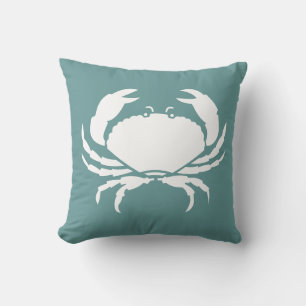 CRAB WHITE on dark teal blue pillow