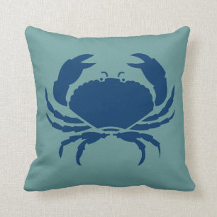CRAB WHITE on dark teal blue pillow
