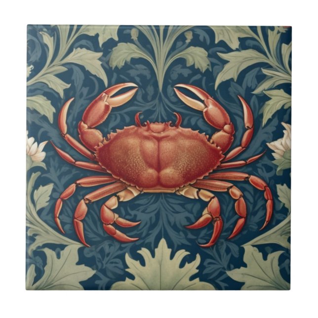 Crab William Morris style Nautical Sea Ocean Life Tile (Front)