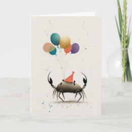 Crab with Colourful Balloons Greeting Card