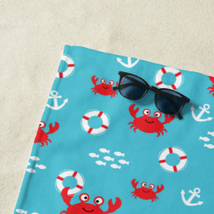 Crab with Lifebuoy Beach Towel