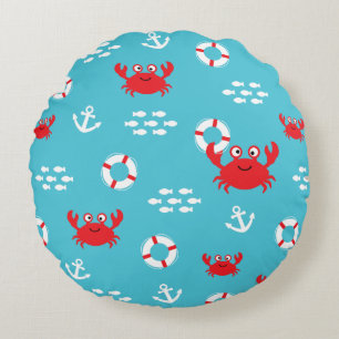 Crab with Lifebuoy Round Pillow