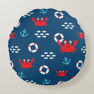 Crab with Lifebuoy Round Pillow