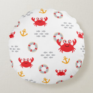Crab with Lifebuoy Round Pillow
