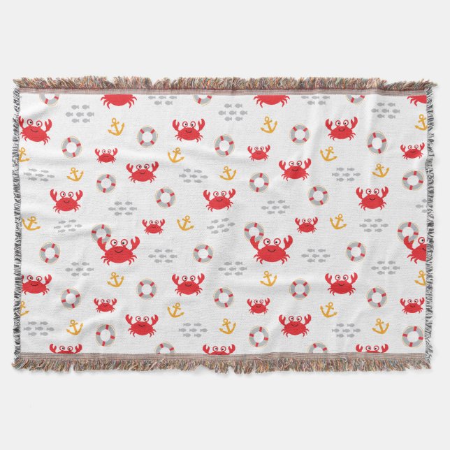 Crab with Lifebuoy Throw Blanket (Front)