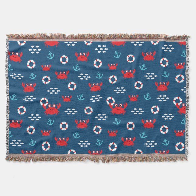 Crab with Lifebuoy Throw Blanket (Front)