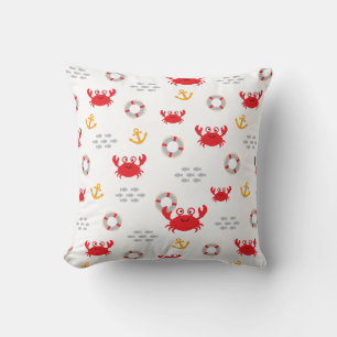 Crab with Lifebuoy Throw Pillow