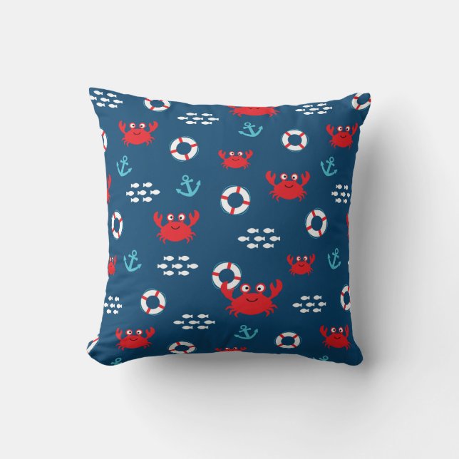 Crab with Lifebuoy Throw Pillow (Front)