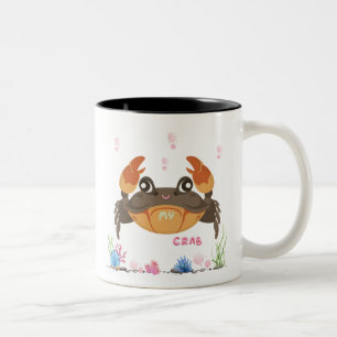 Crab with subtle bubbles and underwater flora Coff Two-Tone Coffee Mug