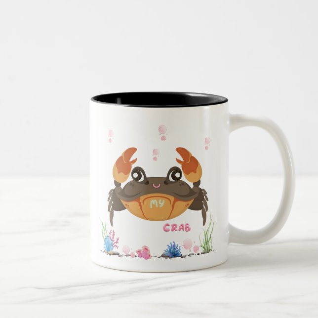 Crab with subtle bubbles and underwater flora Coff Two-Tone Coffee Mug (Right)