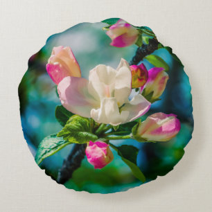 Crabapple flower and buds round pillow