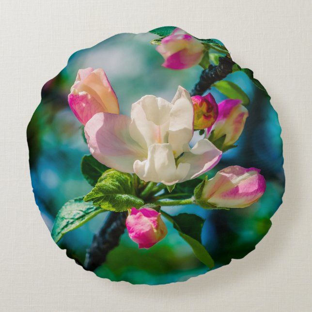 Crabapple flower and buds round pillow (Back)