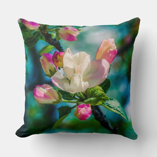 Crabapple flower and buds throw pillow (Front)