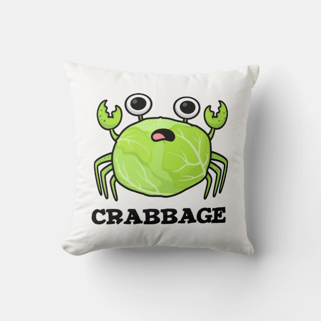 Crabbage Funny Cabbage Crab Pun Throw Pillow (Front)