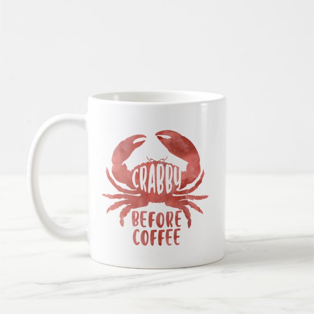 Crabby Before Coffee Crab Watercolor Mug (Left)