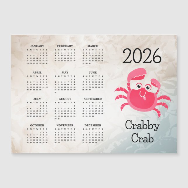 Crabby Crab Design 2026 Calendar (Front)