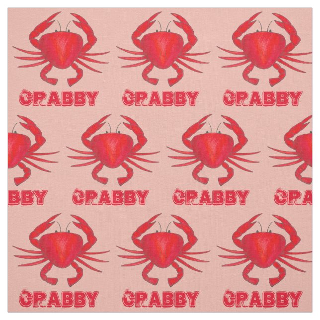 Crabby Red Pink Maryland Baltimore Crab Beach MD Fabric (Swatch)