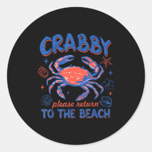 Crabby return to the beach summer vacation crab classic round sticker