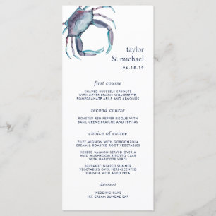 Crabe bleu Carte de menu Mariage nautique