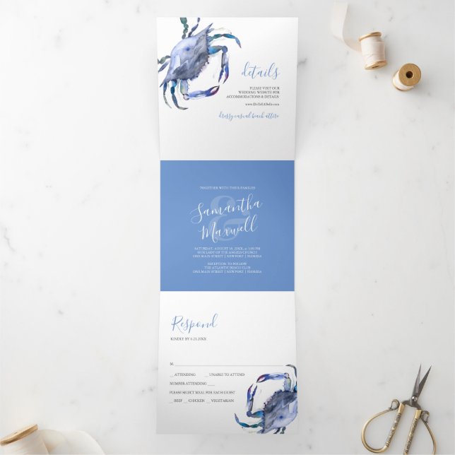 Crabe bleu de la plage de faire-part de mariage (Intérieur)