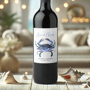 Crabe bleu Étiquette de vin de mariage de plage