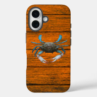 Crabe bleu Grain en bois iPhone 16 Coque