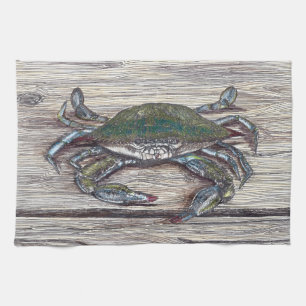 Crabe bleu sur quai Serviette de cuisine