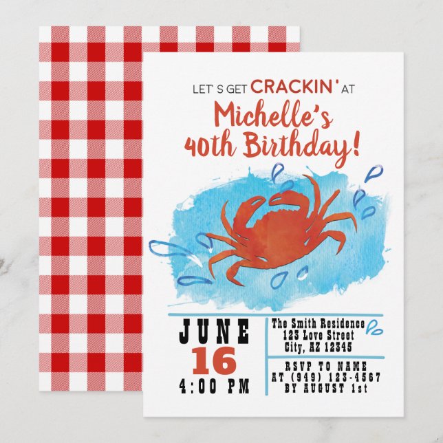 Crabe Bouille Nautique Invitation d'anniversaire (Devant / Derrière)