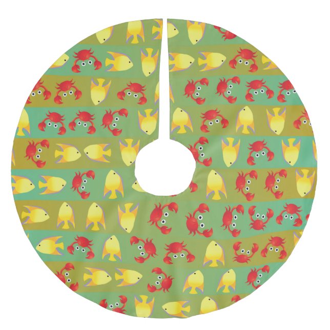 Crabs and fish brushed polyester tree skirt (Front)