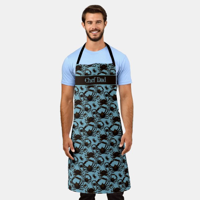 Crabs Blue Pattern Seafood Personalized  Apron (Worn)