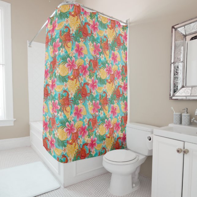 Crabs Lemons Hibiscus Hand-Drawn Tropical Pattern (In Situ)