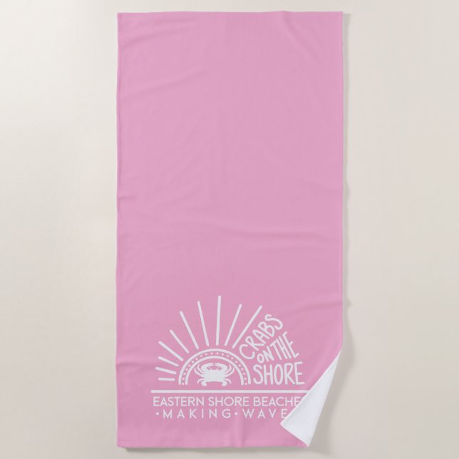 Crabs on the Shore Pink Beach Towel (Front)
