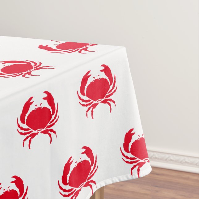 Crabs red white pattern modern coastal tablecloth (In Situ)