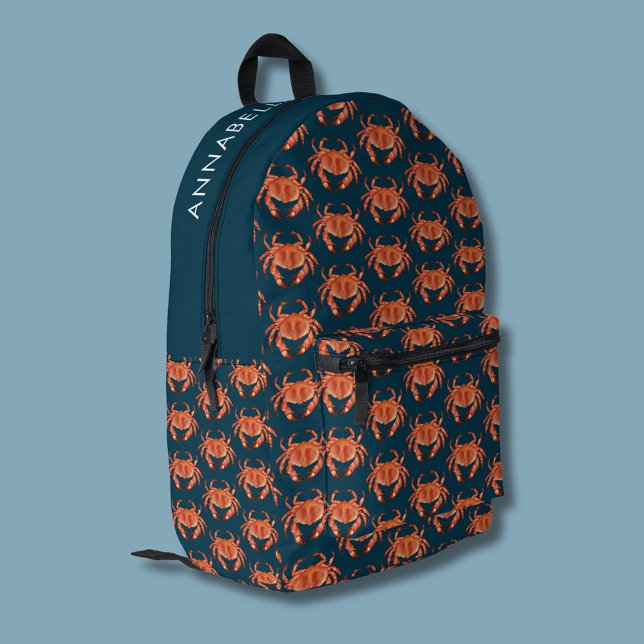 Crabs Seaside Pattern Printed Backpack (Brown crab coastal crustacean personalized backpack)