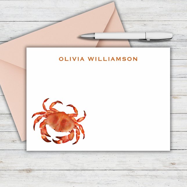 Crabs Seaside Personalized Card (Brown crab crustacean personalized notecard and matching coastal chic stationery with beach vibe.)