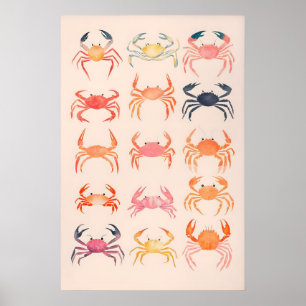 Crabs Watercolor Art Print Beach House Coastal