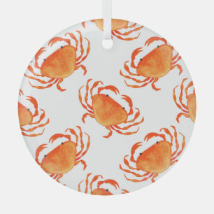 Crabs Watercolor: White Background Pattern Glass Ornament