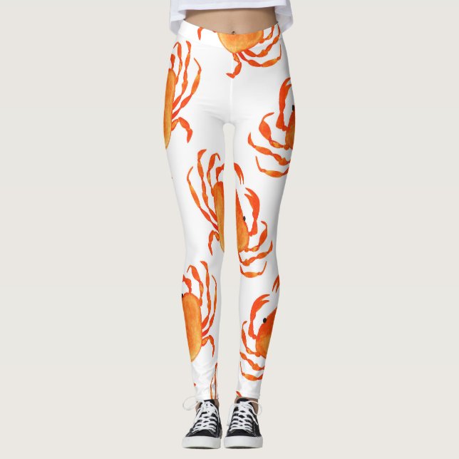 Crabs Watercolor: White Background Pattern Leggings (Front)