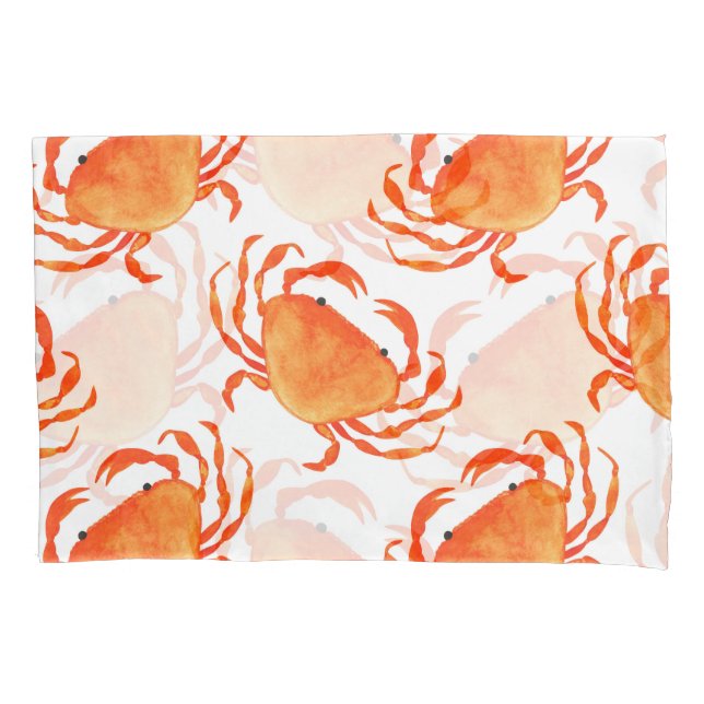 Crabs Watercolor: White Background Pattern Pillowcase (Front)