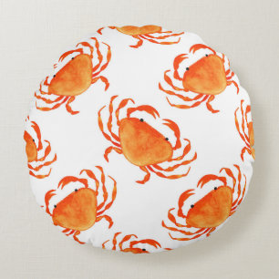 Crabs Watercolor: White Background Pattern Round Pillow