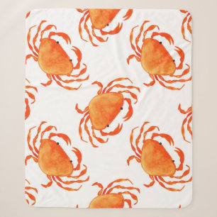 Crabs Watercolor: White Background Pattern Sherpa Blanket
