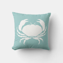 CRABS WHITE on blue pillow