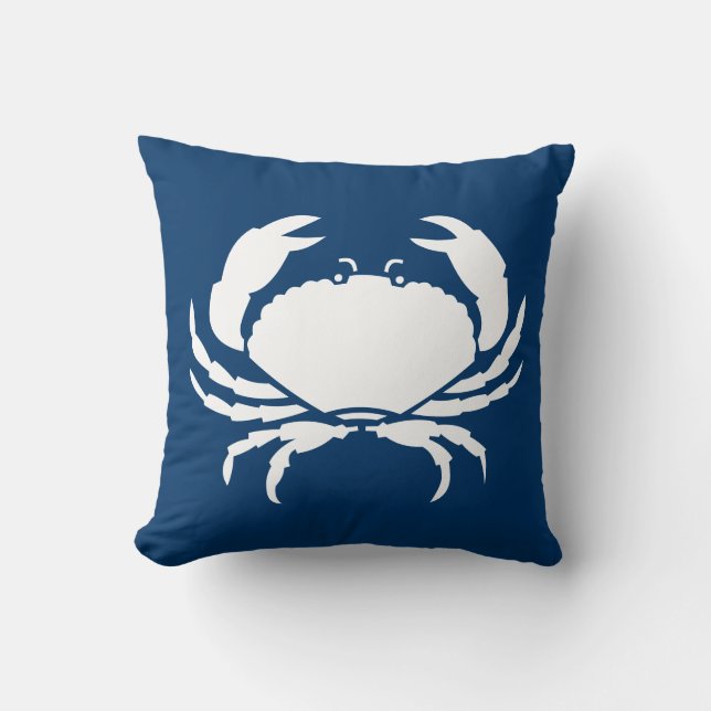 CRABS WHITE on blue pillow (Front)