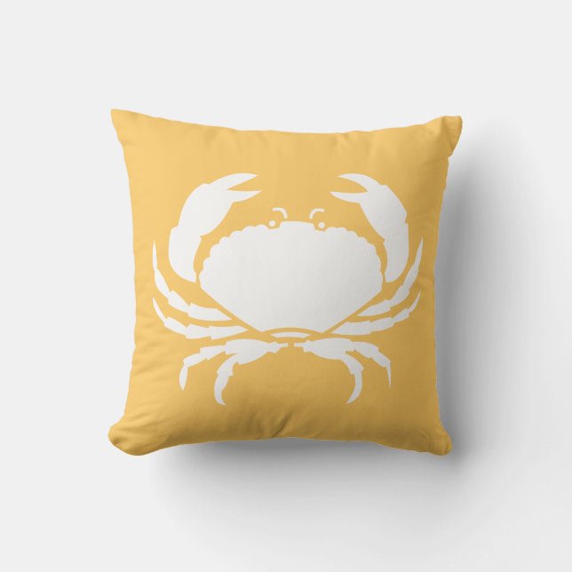 CRABS WHITE on Honey Yellow Throw Pillow (Front)