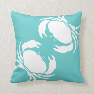 CRABS WHITE on teal blue pillow
