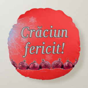 Crăciun fericit! Merry Christmas in Romanian wf Round Pillow