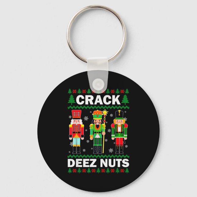 Crack Deez Nuts Funny Christmas  Keychain (Front)
