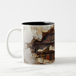 Crack in the Wall Bookshelf 3D Style Two-Tone Coffee Mug